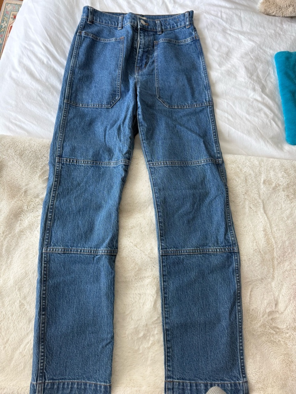 Madewell Patchwork Straight-Leg Jeans in Medium Blue